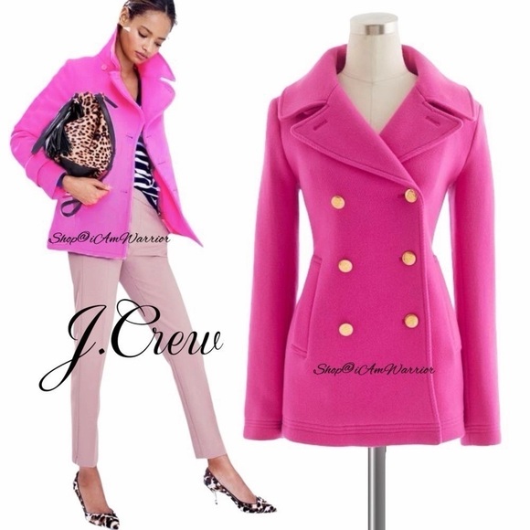 J. Crew fuchsia pink double breasted stadium cloth peacoat *shop@iamwarrior - Picture 2 of 13